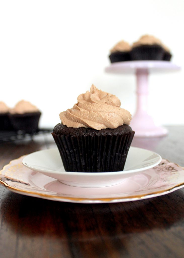 Ferrero Rocher-Stuffed Chocolate Cupcakes with Nutella Buttercream | Bakerita.com