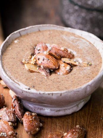 This Maple Almond Butter is made with maple roasted almonds and a hint of vanilla, and made even more nutritious with sunflower seeds, chia seeds, flax seeds, and hemp seeds! You're going to want to spread this almond butter on everything.