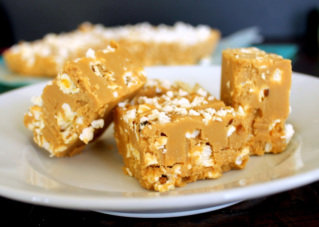 This three-ingredient Peanut Butter Popcorn Fudge is smooth and creamy with crunch bites of popcorn to tie it all together! The perfect salty-sweet combo.