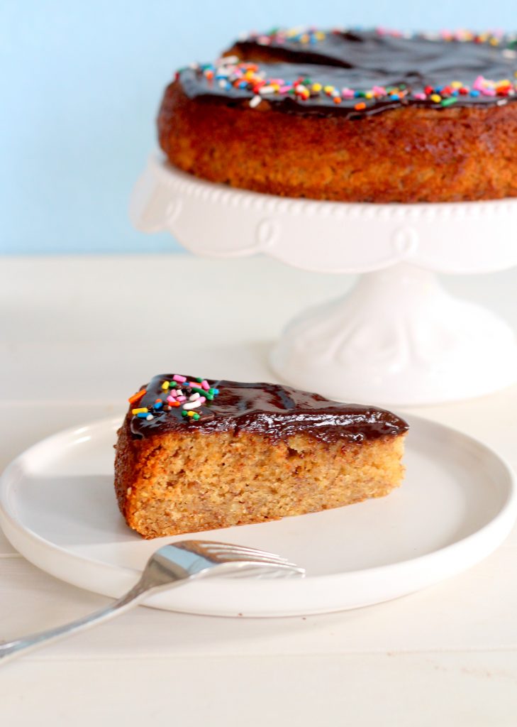 This Browned Butter Banana Cake is slathered with a rich chocolate ganache for a sweet, decadent treat that makes the perfect pair with tea or coffee!