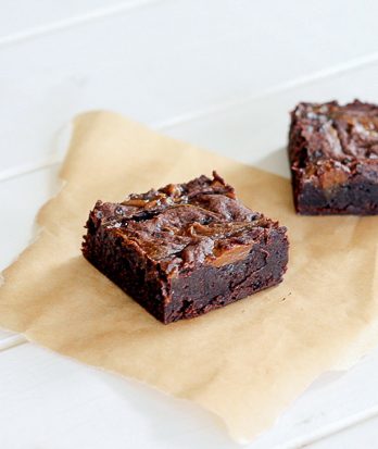 These Salted Dulce De Leche Brownies are cocoa-based brownies swirled with sweet dulce de leche and sprinkled with sea salt for the perfect dessert! You'll love this quick, unique brownie recipe that's made in one bowl.