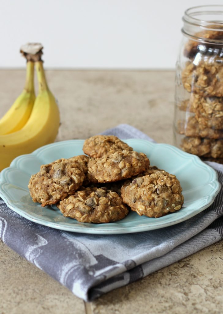 These Banana Oatmeal Chocolate Chip Cookies don't use any butter but are still incredibly moist, flavorful, & delicious. You won't be able to eat just one!