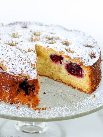 This Blackberry Cornmeal Cake subtly sweetened with honey and has an amazing soft, delicate, and moist crumb! It's perfect for breakfast or an afternoon snack.