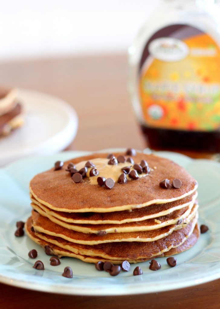 Banana, Peanut Butter, & Chocolate Chip Protein Pancakes | Bakerita.com