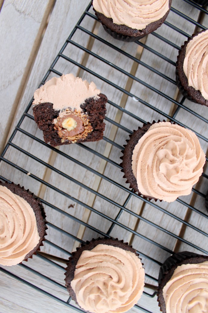 Ferrero Rocher Stuffed Chocolate Cupcakes with Nutella Buttercream on Bakerita's Top 10 Recipes of 2013!