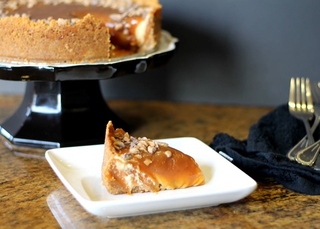 This Toffee Caramel Cheesecake has a smooth and luscious caramel cheesecake filling that's surprisingly easy to make. The cheesecake is topped with a gooey layer of caramel and toffee!
