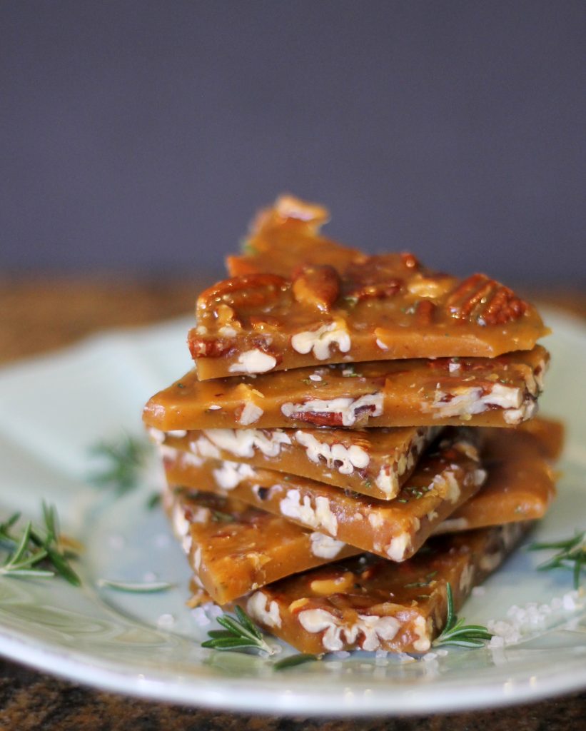 This Salted Rosemary Pecan Brittle comes together in 15 minutes and is so unique and delicious! It also wraps beautifully to make the perfect gift.