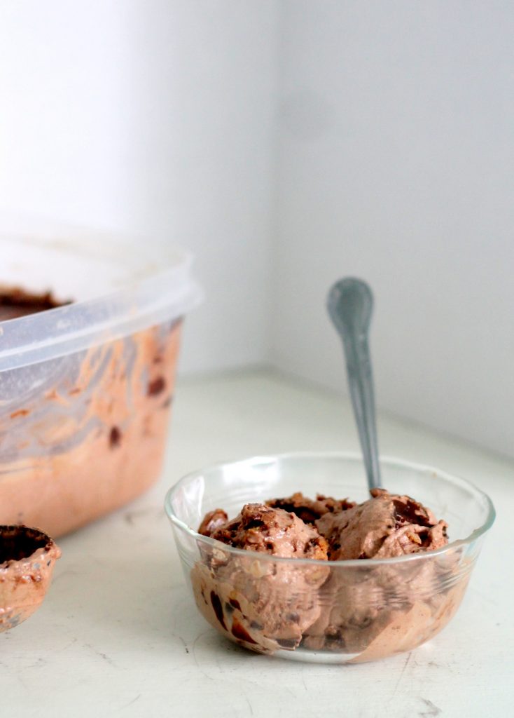 This Chocolate Ice Cream with Peanut Butter Cookie Dough & Fudge Swirls comes together quickly and easily and is even easier to eat! No ice cream machine necessary.