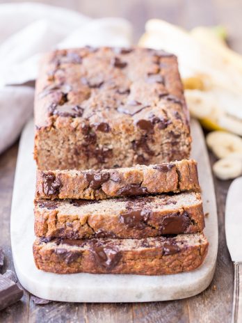 This Paleo Chocolate Chunk Banana Bread is sweetened only with bananas for a guiltless treat that tastes just like traditional banana bread! This is easy recipe you'll come back to again and again. This paleo banana bread is also gluten-free, grain free, and sugar-free.