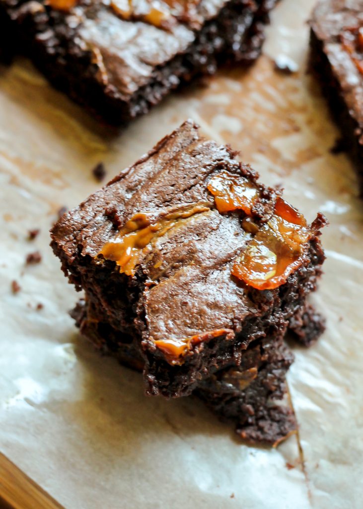 These bacon caramel brownies are swirled with caramel & sprinkled with brown sugar bacon! If you've never tried bacon in brownies, you need to try these!