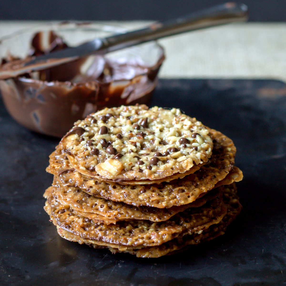 Dark Chocolate Almond Lacey Cookies • Bakerita