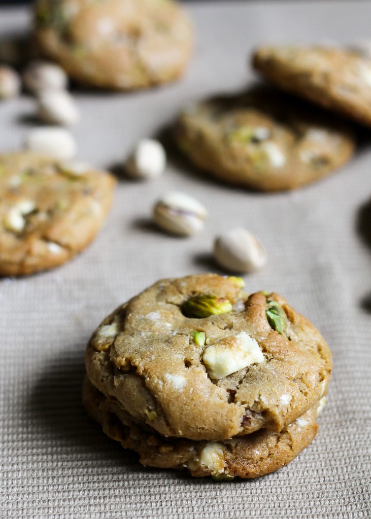 These White Chocolate Pistachio Cookies are made with a browned butter dough and filled with chopped white chocolate and pistachios. These unique cookies are incredibly delicious!