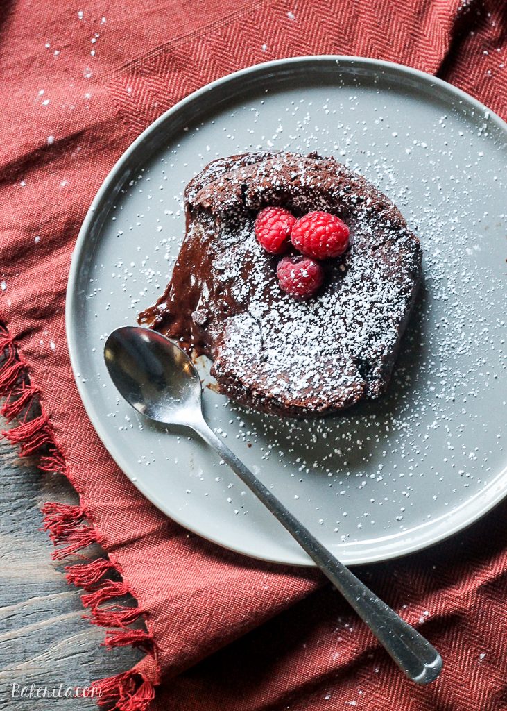 This recipe for Easy Chocolate Lava Cakes for 2 comes together in just 25 minutes with only 6 ingredients! These decadent cakes have a luscious, molten chocolate center and if desired, a dulce de leche surprise.