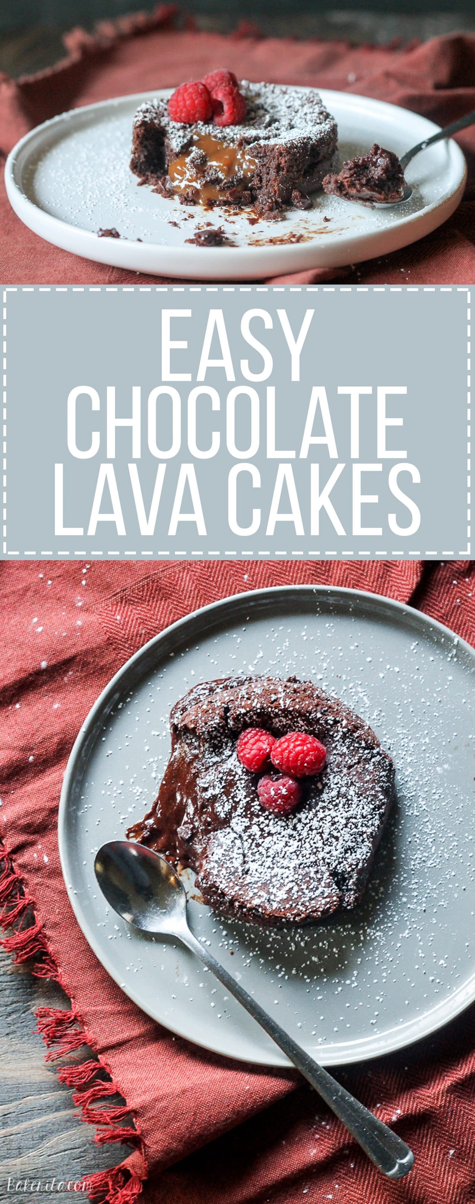 This recipe for Easy Chocolate Lava Cakes for 2 comes together in just 25 minutes with only 6 ingredients! These decadent cakes have a luscious, molten chocolate center and if desired, a dulce de leche surprise.