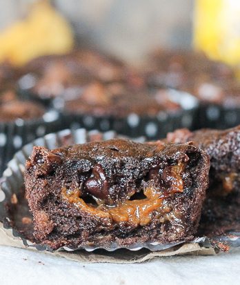 These Caramel Filled Chocolate Banana Bread Muffins are loaded with caramel filled DelightFulls in moist, chocolatey banana bread muffins! These caramel center makes this easy, one-bowl recipe even more delicious.