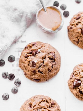 These naturally Flourless Almond Butter Chocolate Chip Cookies are so tender that they melt in your mouth! These flavorful cookies have just 5 ingredients and they are gluten-free, Paleo, refined sugar-free and vegan.