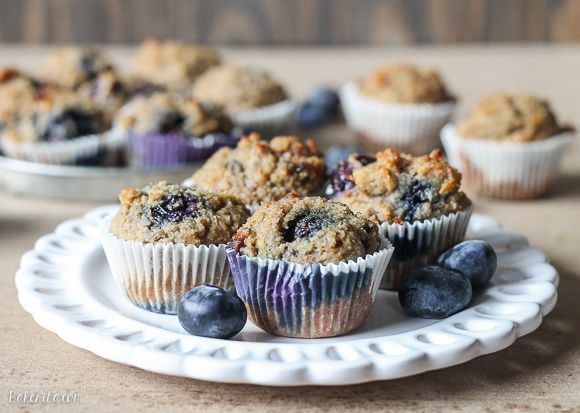 These Paleo Banana Blueberry Muffins are moist, sweet, and perfect to pop in your mouth as a quick snack or easy breakfast. They're gluten-free and sweetened only with bananas!