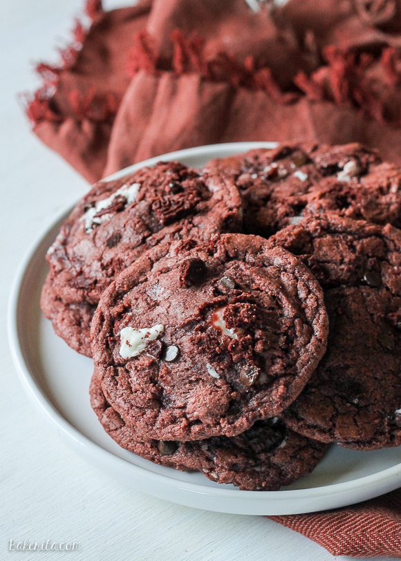  These Red Velvet Oreo Cookies with Cream Cheese are from-scratch red velvet cookies with Red Velvet Oreos and mini chocolate chips folded in. The center has a luscious sweet cream cheese filling. These are some decadent cookies!