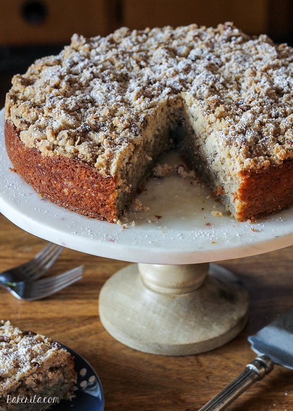 This Banana Crumb Cake is a stepped up version of the best banana bread you've ever had! It's full of banana flavor, and the pecan crumb topping puts it over the top. It's also dairy free. 