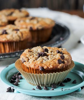 These Coffee Chocolate Chip Streusel Muffins are made with fresh Dunkin' Donuts coffee, filled with chocolate chips, and topped with a delicious streusel crumb topping!