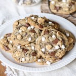 Skip the campfire and whip up a batch of S'mores Cookies! Made with graham cracker cookie dough, chocolate chips & marshmallow bits, these s'mores cookies taste just like your favorite summer treat so you can have s'mores year round.