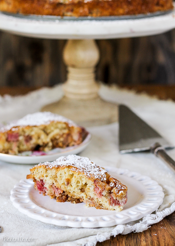 This Caramel Rhubarb Cake is a light and tender cake with fresh diced rhubarb and a generous swirl of caramel. This is a quick and easy dessert you won't want to miss!
