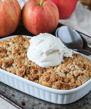 This Small Serving Apple Crisp is the perfect guiltless indulgence for when you don't need an entire pan of apple crisp in the kitchen! It's gluten free, refined sugar free, and vegan.