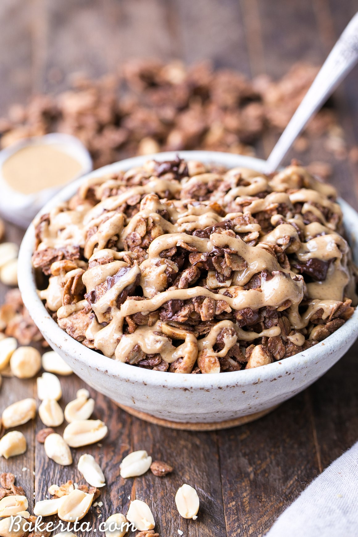 This Chocolate Peanut Butter Granola is the perfect indulgent breakfast or snack. It's gluten-free, dairy-free, vegan and refined sugar-free, and it tastes like dessert that you can have for breakfast!