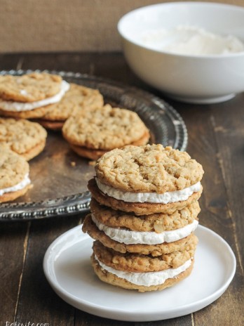 These Peanut Butter Oatmeal Sandwich Cookies with Marshmallow Creme Filling are reminiscent of Little Debbie's Oatmeal Creme Pies with their super soft texture and creme filling - but they have a peanut butter twist!