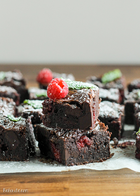 These Raspberry Mint Brownies use tangy raspberries and fresh mint for an addictively fresh and minty taste in these rich and fudgy chocolate brownies. 