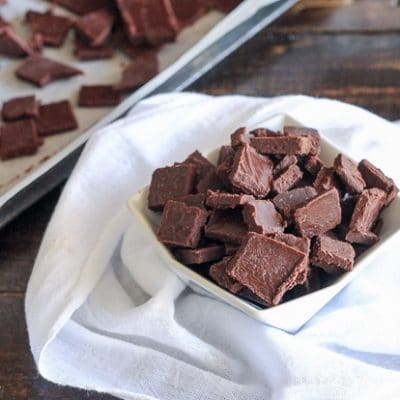 This easy recipe for homemade Paleo Chocolate Chunks makes delicious dark chocolate that melts in your mouth with only three ingredients! It's perfect to use as a paleo-friendly or refined sugar-free alternative in any recipes calling for chocolate chips or chunks.