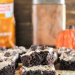 These Pumpkin Spice Latte Brownies are homemade pumpkin brownies infused with coffee and topped with a whipped pumpkin spice latte frosting.