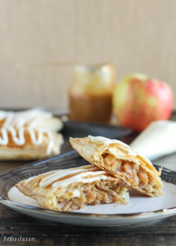 These Caramel Apple Toaster Strudel are a homemade twist on your childhood favorite! With a sticky sweet caramel apple filling and a cream cheese glaze, these are an upgrade on the classic.