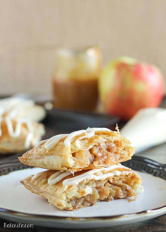 These Caramel Apple Toaster Strudel are a homemade twist on your childhood favorite! With a sticky sweet caramel apple filling and a cream cheese glaze, these are an upgrade on the classic.