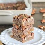 These Pecan Pie Blondies are a portable version of one of my favorite pies! The recipe for these sweet bars makes rich browned butter blondies topped with crunchy pecan pie filling.