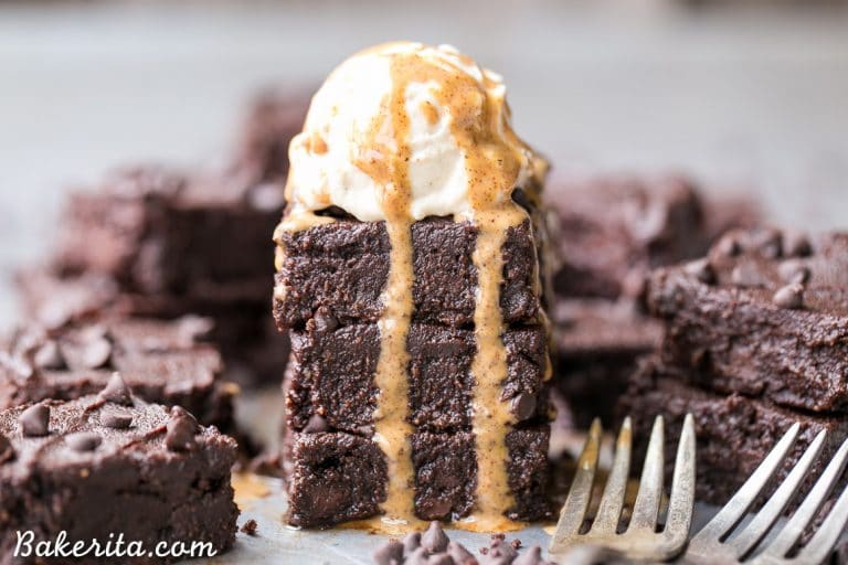 These are the Ultimate Gluten Free Fudge Brownies! This easy recipe makes incredibly fudgy, melt in your mouth chocolate brownies with an optional paleo chocolate frosting on top. This recipe is refined sugar free and Paleo-friendly.