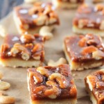 Cashew Caramel Shortbread Bars have a buttery shortbread layer topped with homemade caramel, crunchy cashews, and a sprinkle of flaky sea salt.