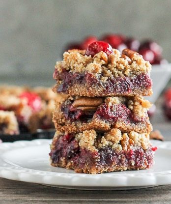 These Paleo Cranberry Crumb Bars use leftover cranberry sauce to make an irresistible gluten-free, refined sugar-free, and vegan dessert. The crumb mixture doubles as the crust and crumb topping.
