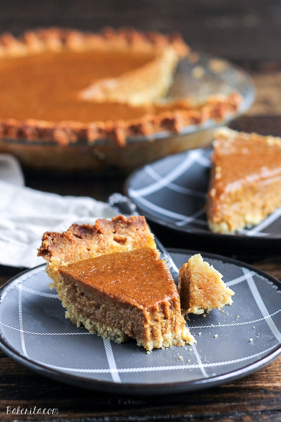 This Paleo Pumpkin Pie is super creamy and healthy enough to eat for breakfast. This recipe is a wonderful gluten-free, refined sugar-free, and dairy-free alternative to enjoy this holiday season