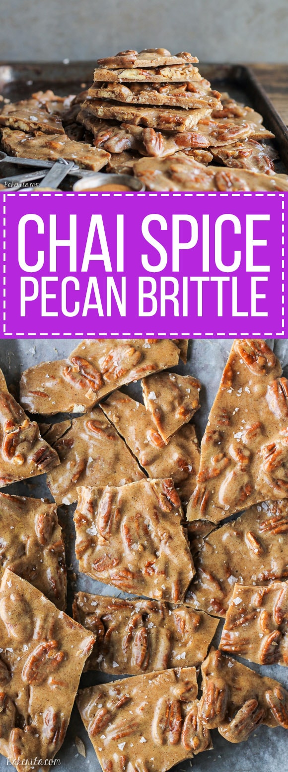 This Chai Spice Pecan Brittle is a unique twist on the traditional brittle you see around the holidays - this version features buttery pecans and a bold chai spice blend.