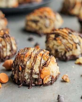 These Magic Bar Macaroons have all of the flavors of one of my favorite cookie bars, Magic Bars, in macaroon form! Chocolate chips, butterscotch, and walnuts make these naturally gluten-free cookies even more delicious.