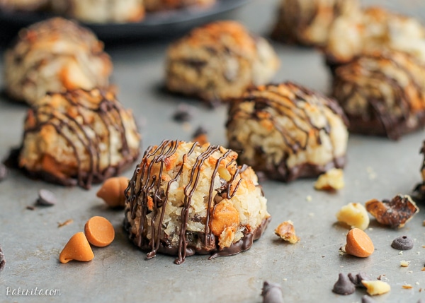 These Magic Bar Macaroons have all of the flavors of one of my favorite cookie bars, Magic Bars, in macaroon form! Chocolate chips, butterscotch, and walnuts make these naturally gluten-free cookies even more delicious.