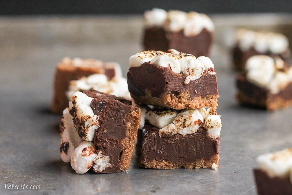 This S'mores Fudge only takes 15 minutes and six ingredients to prep - no baking required! This quick and easy fudge recipe is a no-mess way to enjoy s'mores.