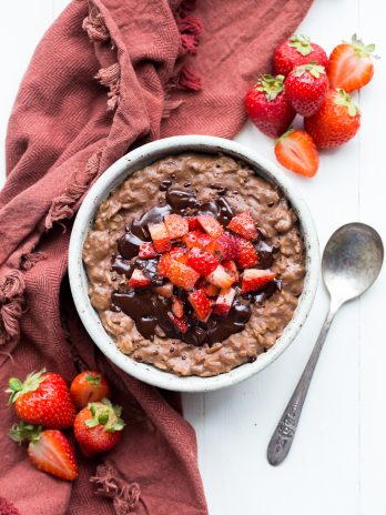 This Chocolate Strawberry Oatmeal tastes like dessert for breakfast, but you can enjoy it guilt-free! This oatmeal is sweetened with just a ripe banana, no added sugar needed. It's gluten-free, refined sugar free, and vegan.
