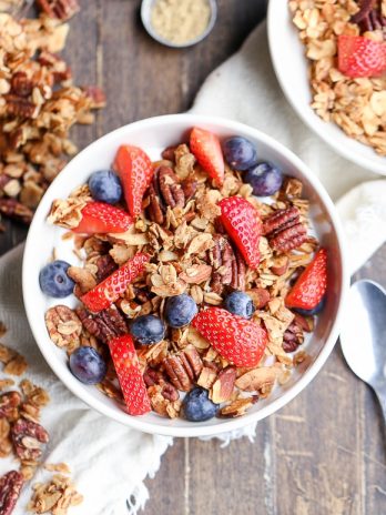 This Chai Spice Granola is a simple granola recipe, bursting with chai spice flavor. It's gluten-free, vegan, and makes the perfect breakfast or snack.