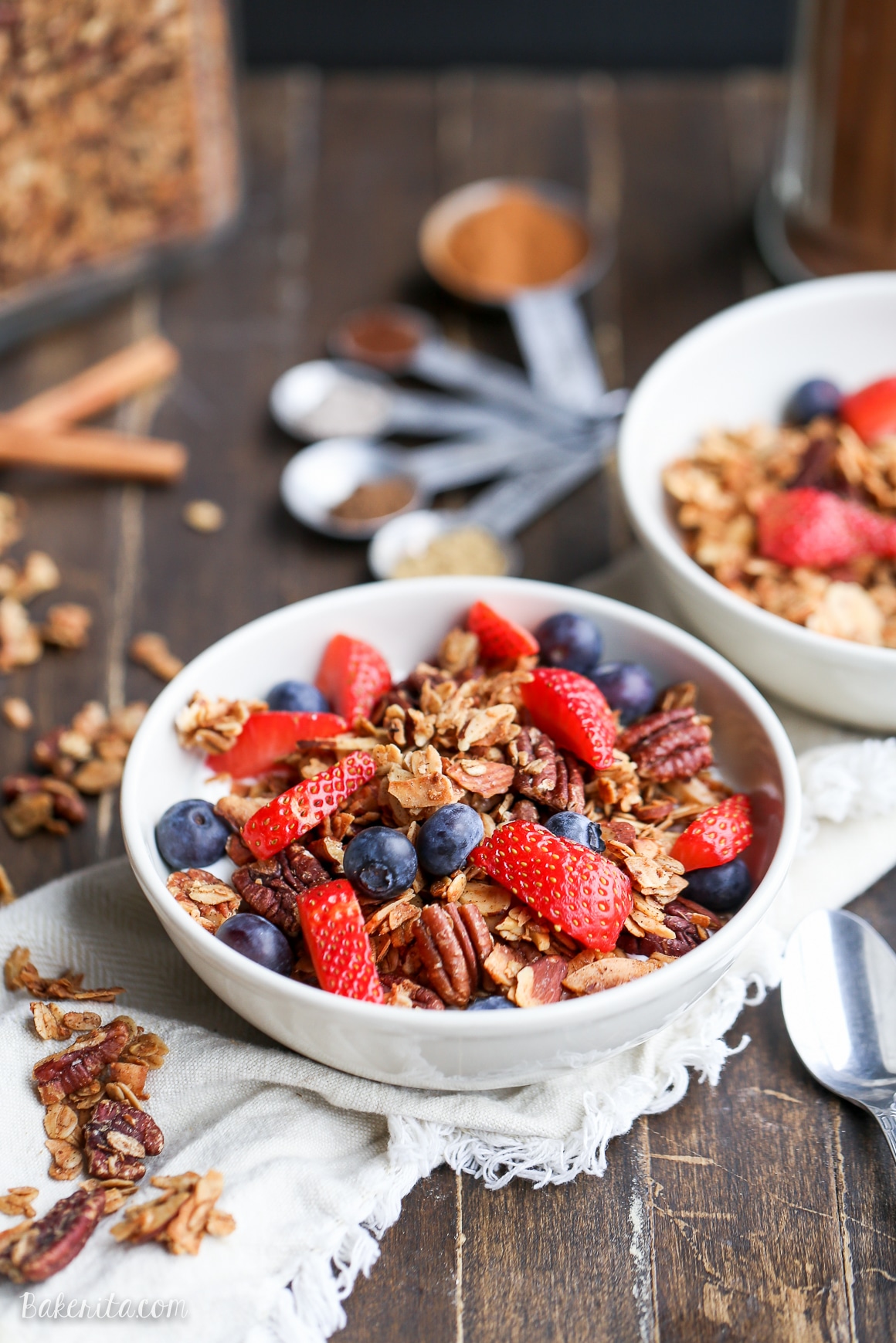 This Chai Spice Granola is a simple granola recipe, bursting with chai spice flavor. It's gluten-free, vegan, and makes the perfect breakfast or snack.