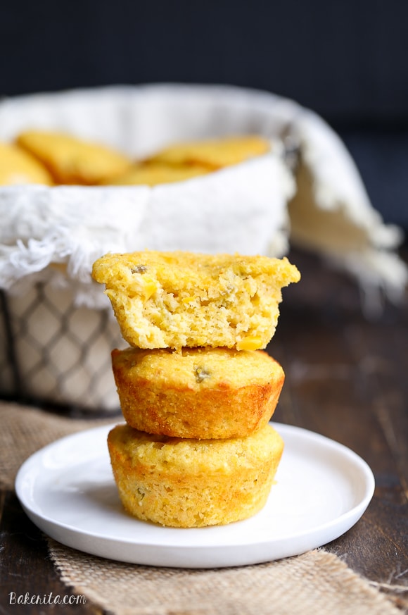 These Green Chile Corn Muffins are the best corn muffins I've ever had! Flavored with green chiles & cheddar cheese, they are perfect served with a bowl of chili or a drizzle of honey.