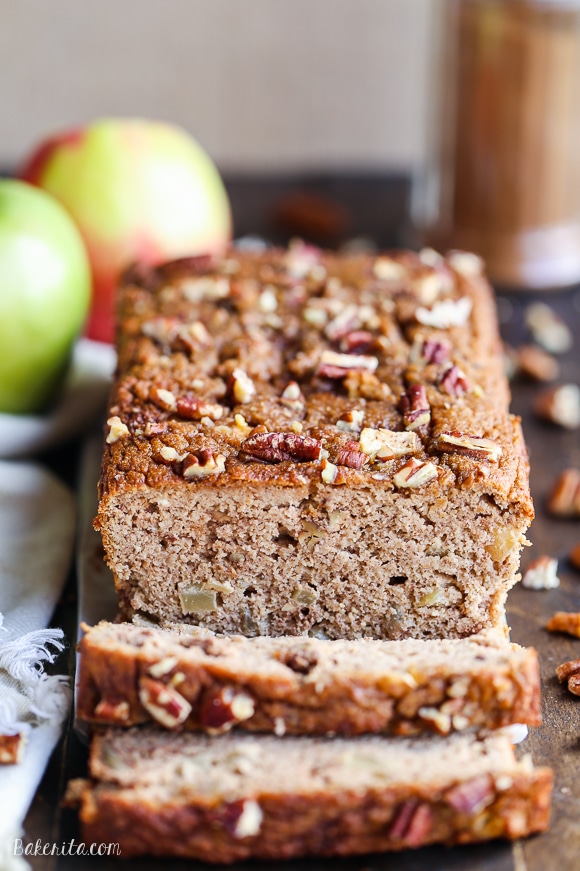 This Paleo Apple Cinnamon Bread is a healthy breakfast or snack that's made with applesauce! This gluten-free and grain-free spiced loaf is so easy and moist.