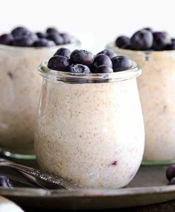 These Blueberry Muffin Overnight Oats come together in five minutes so breakfast will be ready right when you wake up! This easy overnight oat recipe tastes like blueberry muffins and can be served cool or warm.