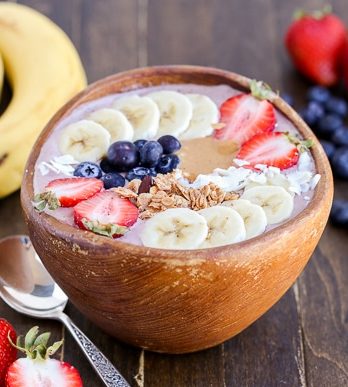 This Peanut Butter Acai Bowl is the perfect creamy, healthy, and peanut buttery breakfast! The recipe makes one thick smoothie bowl, best topped with fresh fruit, granola, and peanut butter.